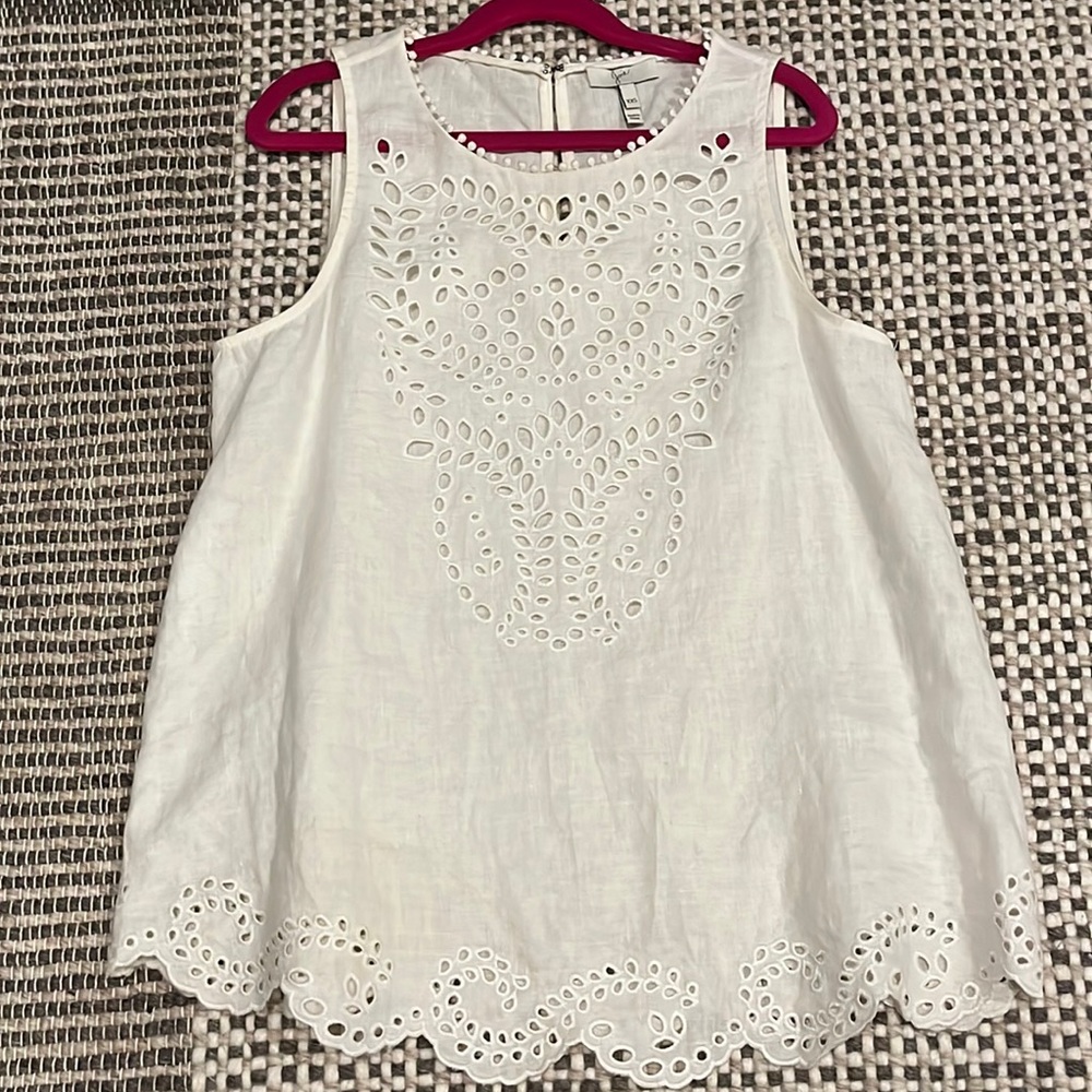Joie ivory linen eyelet top XXS